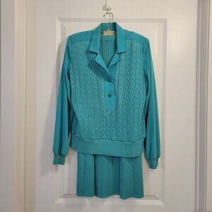 Vintage Philippe Marques 2-Piece Turquoise -Aquamarine Sweater and Skirt Set